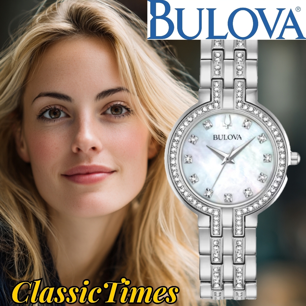***BRAND NEW*** Bulova Crystal Stainless Steel MOP Dial Quartz Watch